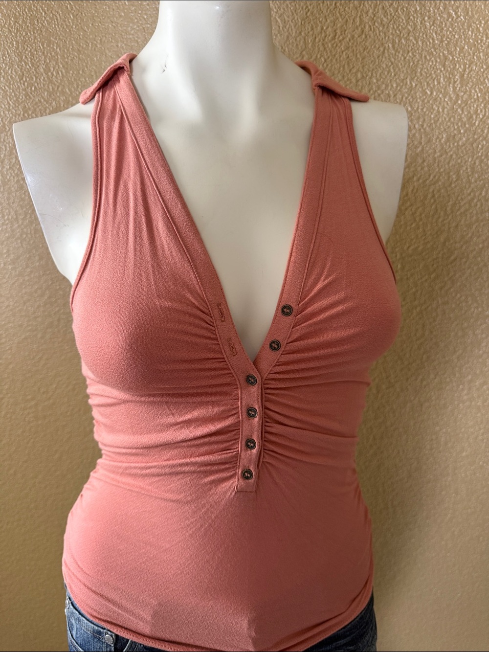 Free People Dusty Rose Button-Front Halter Tank